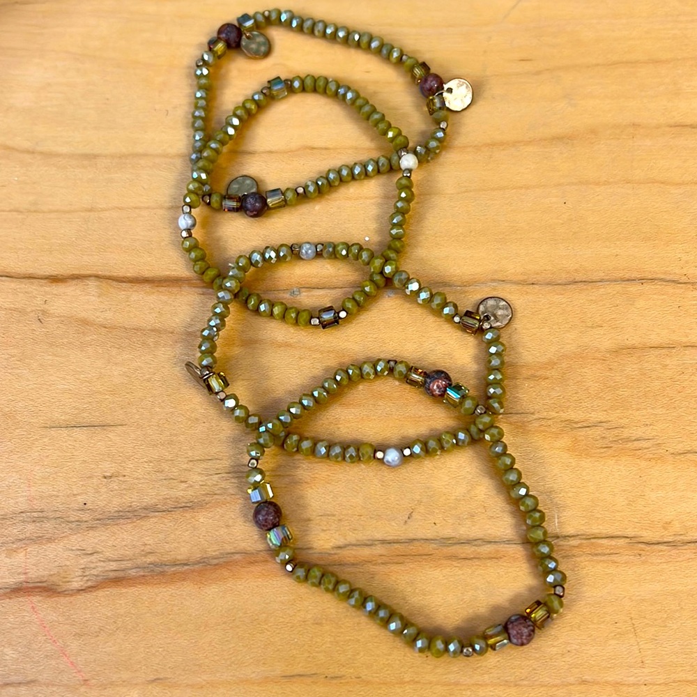 Army Green Set of 4 Beaded Bracelets by Bella U